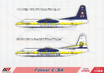 A&Aモデル 1/144 フォッカー C-31A ゴールデンナイツパラシュートチーム 使用機 [F-27-400M バリアント] プラモデル A&Aモデル44106の画像