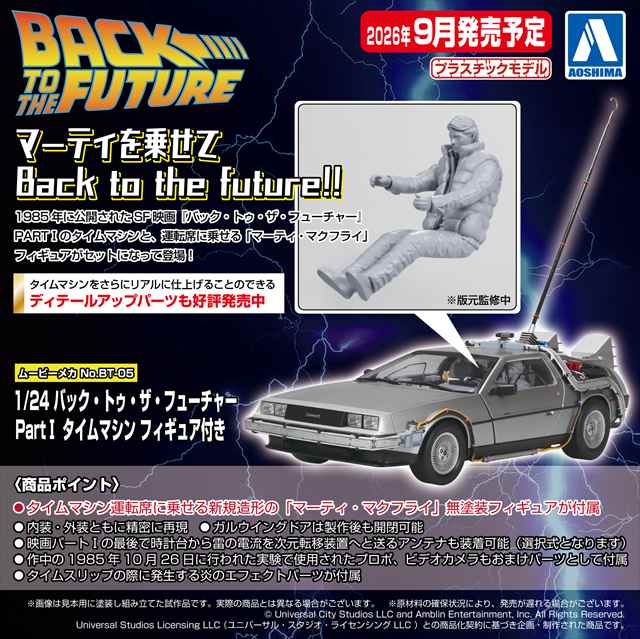 アオシマ 1/24 バック・トゥ・ザ・フューチャー PartⅠ タイムマシン フィギュア付き プラモデル ABT05 2026.09月発売予定の画像