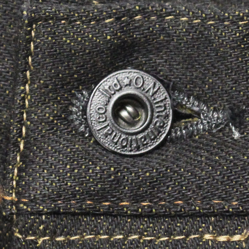 鬼デニム12oz経糸ブラック × 緯糸オリーブデニムジーンズ｢246-BKOL｣の画像