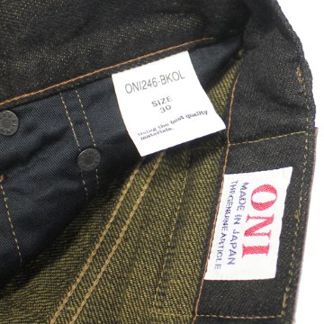 鬼デニム12oz経糸ブラック × 緯糸オリーブデニムジーンズ｢246-BKOL｣の画像