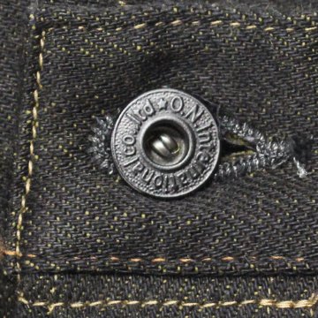 鬼デニム12oz経糸ブラック × 緯糸オリーブデニムジーンズ｢246-BKOL｣の画像