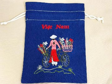 ベトナム刺繍小さなポーチ・ネイビー（A柄）の画像