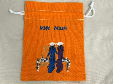 ベトナム刺繍小さなポーチ・オレンジ（A柄）の画像