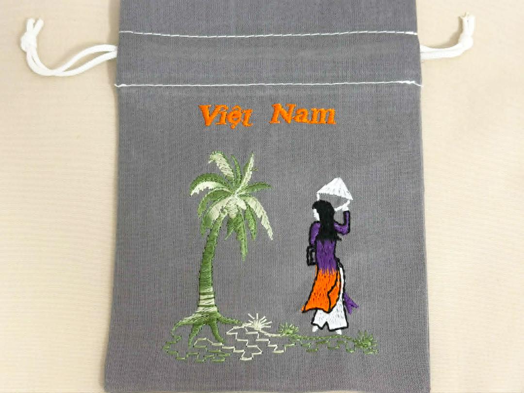 ベトナム刺繍小さなポーチ・グレーの画像