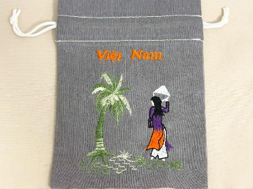 ベトナム刺繍小さなポーチ・グレーの画像