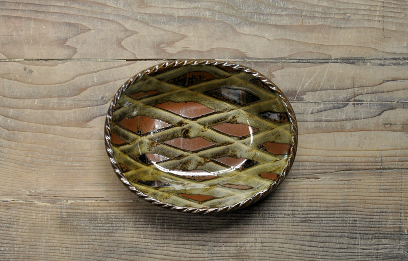 【訳あり】スリップウェア　楕円鉢（茶格子）の画像