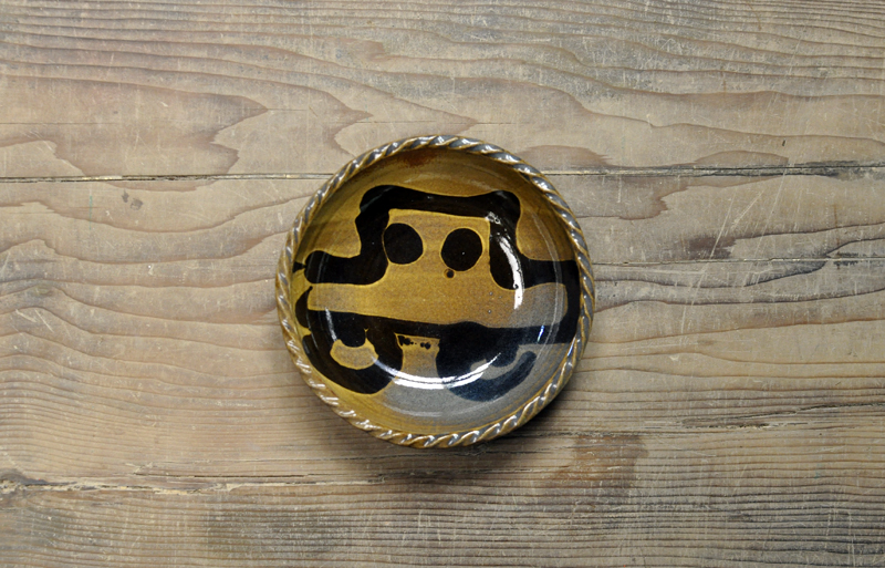 【訳あり】スリップウェア　丸鉢（茶車）の画像