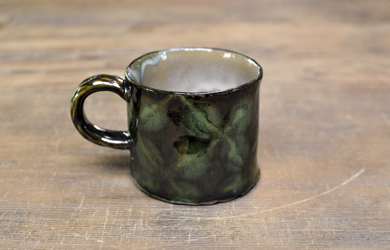 【訳あり】スリップウェア　マグカップ（大）（緑花）２の画像
