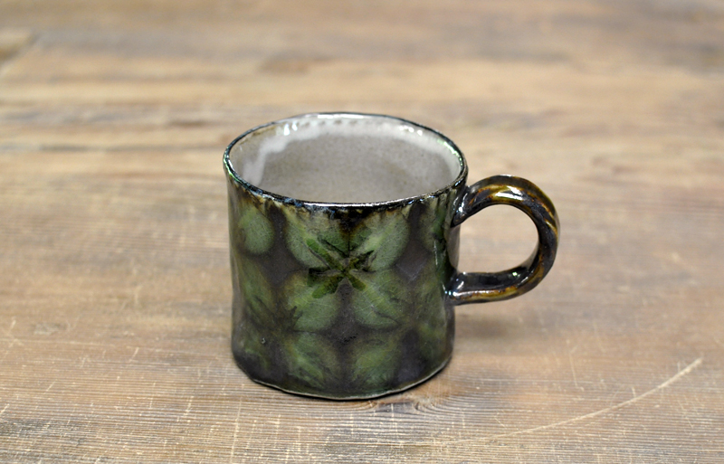 【訳あり】スリップウェア　マグカップ（大）（緑花）３の画像