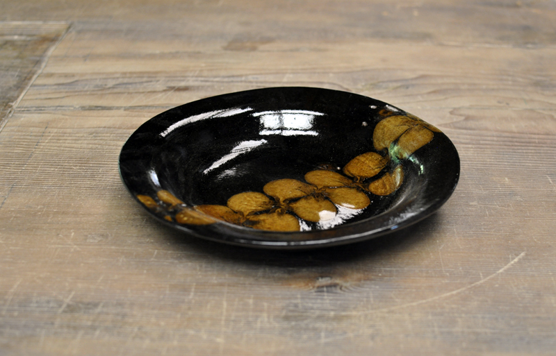 【訳あり】スリップウェア　7寸リム皿（飴花つなぎ線）の画像