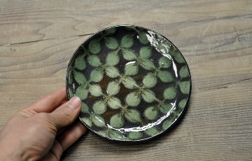 【訳あり】スリップウェア　5寸平皿（緑花）4画像