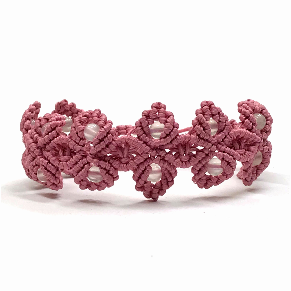 天然石 ローズクォーツ マクラメ編み　紐編み ブレスレット (16cm) 107の画像