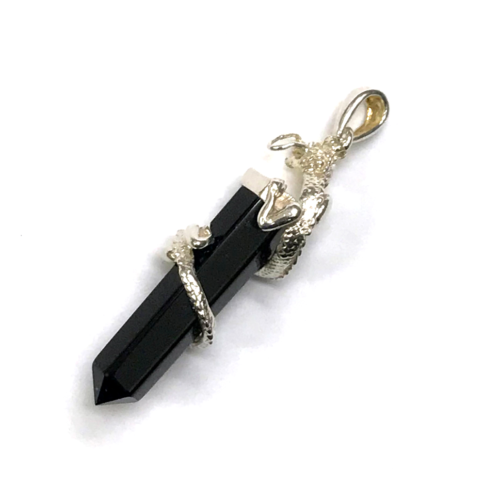 天然石 オニキス  龍神付 ペンダント ネックレス (03）シルバー磨き用布付「お任せ品」の画像