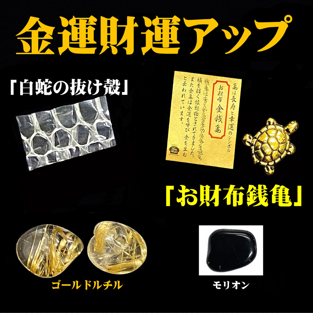 おまけ付き☆ 金運財運アップ 「お財布銭亀」 「白蛇の抜け殻」 ｢ゴールドルチルさざれ石」 お任せセットの画像