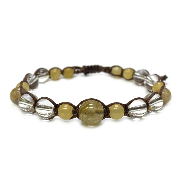 天然石 ルチルクォーツ 紐編み マクラメ編み ブレスレット  (18-23cm) 208の画像