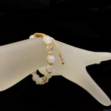 天然石 ミルキークォーツ 紐編み マクラメ編み ブレスレット  (15.5-20.5cm) 211の画像