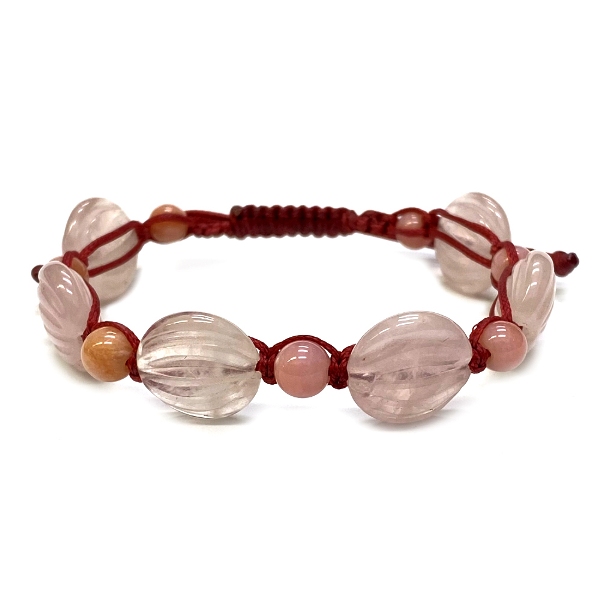 天然石 ローズクォーツ 紐編み マクラメ編み ブレスレット (16-21cm) 211の画像