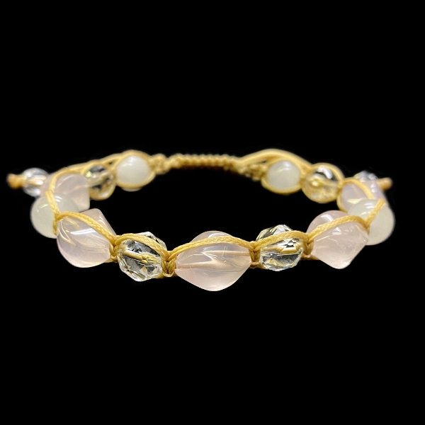 天然石 ローズクォーツ 紐編み マクラメ編み ブレスレット (16-20cm) 213の画像