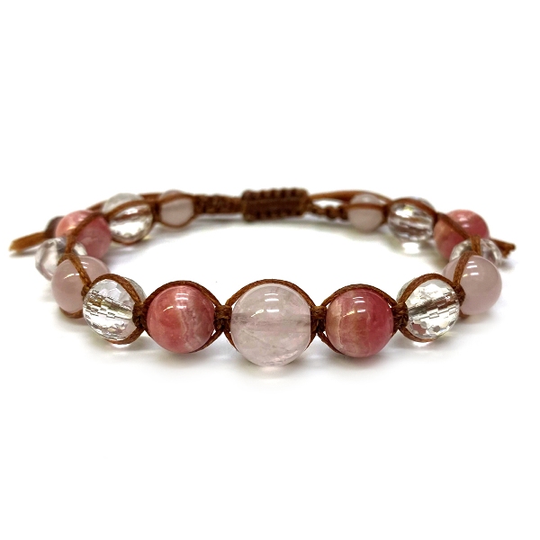 天然石 ローズクォーツ 紐編み マクラメ編み ブレスレット (15-20cm) 214の画像