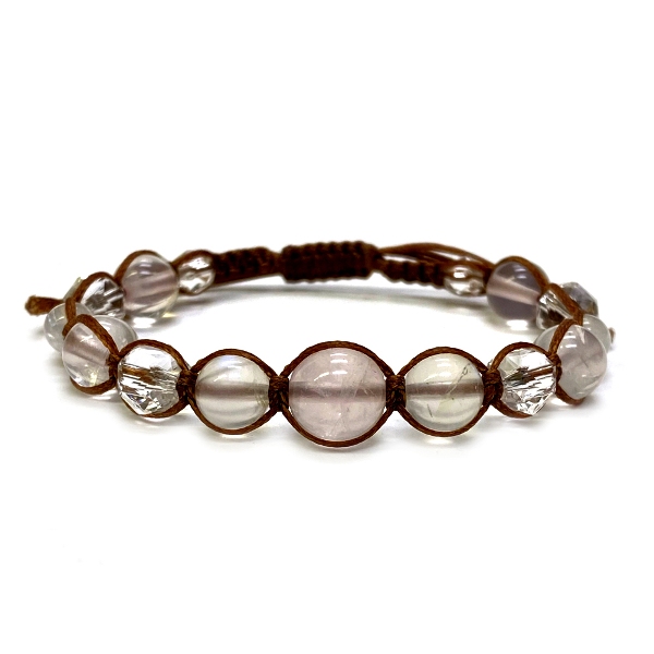 天然石 ローズクォーツ 紐編み マクラメ編み ブレスレット (16-20.5cm) 222の画像