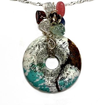 天然石 ターコイズ ペンダントトップ  シルバーワイヤー ジュエリー  ネックレス（212）シルバー磨き用布付 の画像