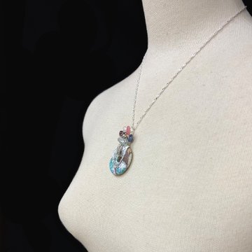 天然石 ターコイズ ペンダントトップ  シルバーワイヤー ジュエリー  ネックレス（212）シルバー磨き用布付 の画像