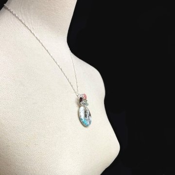 天然石 ターコイズ ペンダントトップ  シルバーワイヤー ジュエリー  ネックレス（212）シルバー磨き用布付 の画像