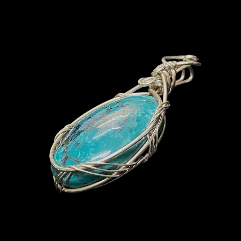 天然石 ターコイズ ペンダント シルバーワイヤー ジュエリー  ネックレス（213）シルバー磨き用布付 の画像