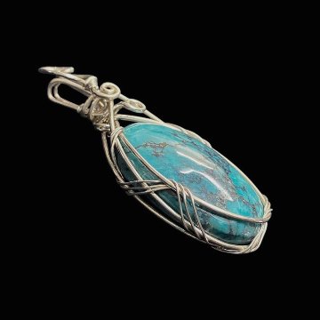 天然石 ターコイズ ペンダント シルバーワイヤー ジュエリー  ネックレス（213）シルバー磨き用布付 の画像