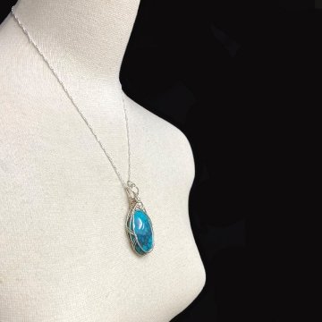 天然石 ターコイズ ペンダント シルバーワイヤー ジュエリー  ネックレス（213）シルバー磨き用布付 の画像