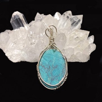 天然石 ターコイズ ペンダント シルバーワイヤー ジュエリー  ネックレス（213）シルバー磨き用布付 の画像