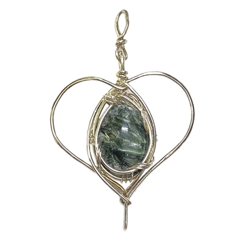 天然石 セラフィナイト ペンダントトップ  シルバーワイヤー ジュエリー  ネックレス（201）シルバー磨き用布付 の画像