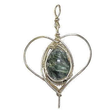 天然石 セラフィナイト ペンダントトップ  シルバーワイヤー ジュエリー  ネックレス（201）シルバー磨き用布付 の画像