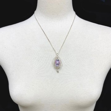 天然石 ロードナイト ペンダント シルバーワイヤー ジュエリー ネックレス（216）シルバー磨き用布付の画像