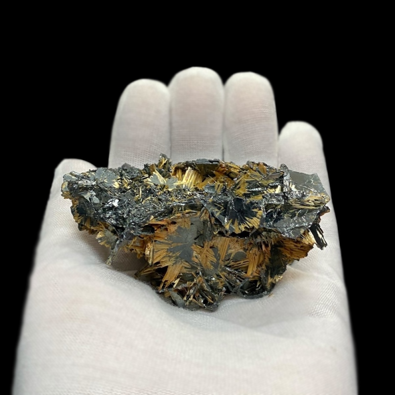  天然石  ゴールドタイチンルチル  原石 クラスター ヘマタイト結晶  (701)　激レア！の画像