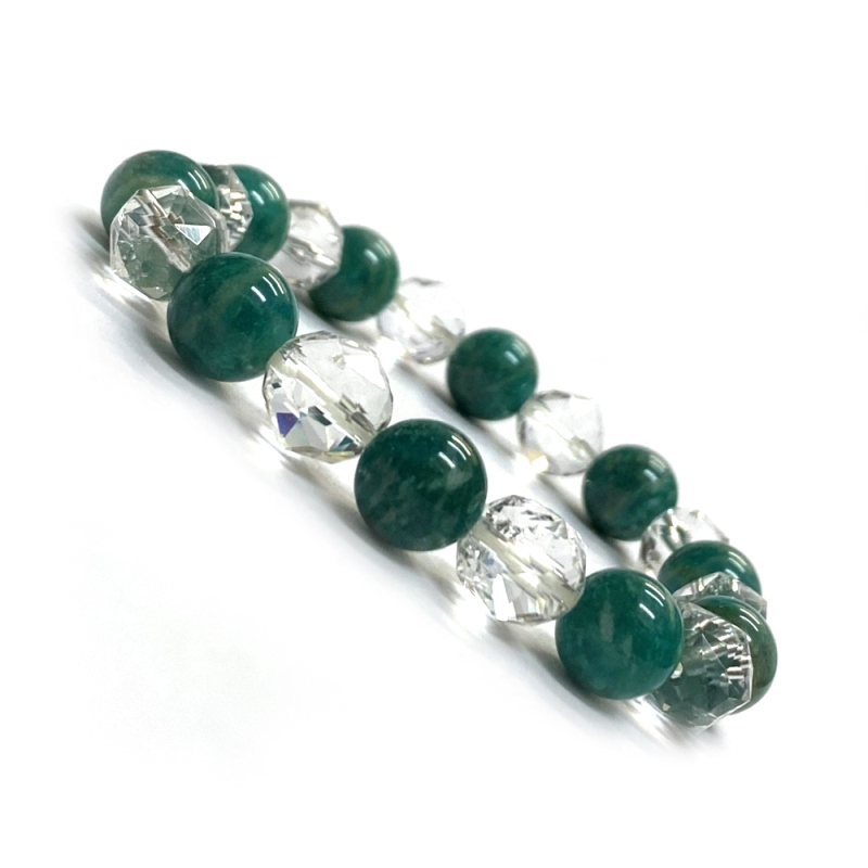 天然石  ロシアアマゾナイト 水晶とブレスレット (17cm) 2592の画像