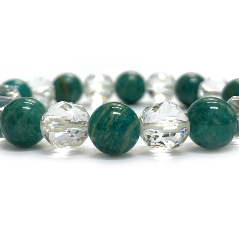 天然石  ロシアアマゾナイト 水晶とブレスレット (17cm) 2592の画像