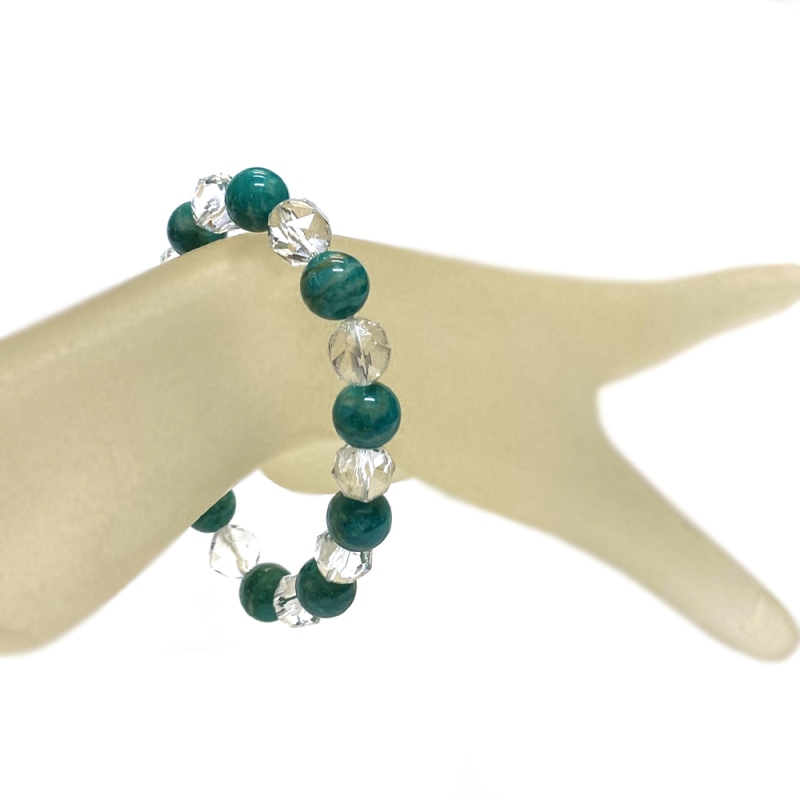 天然石  ロシアアマゾナイト 水晶とブレスレット (17cm) 2592の画像