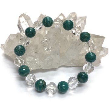 天然石  ロシアアマゾナイト 水晶とブレスレット (17cm) 2592の画像