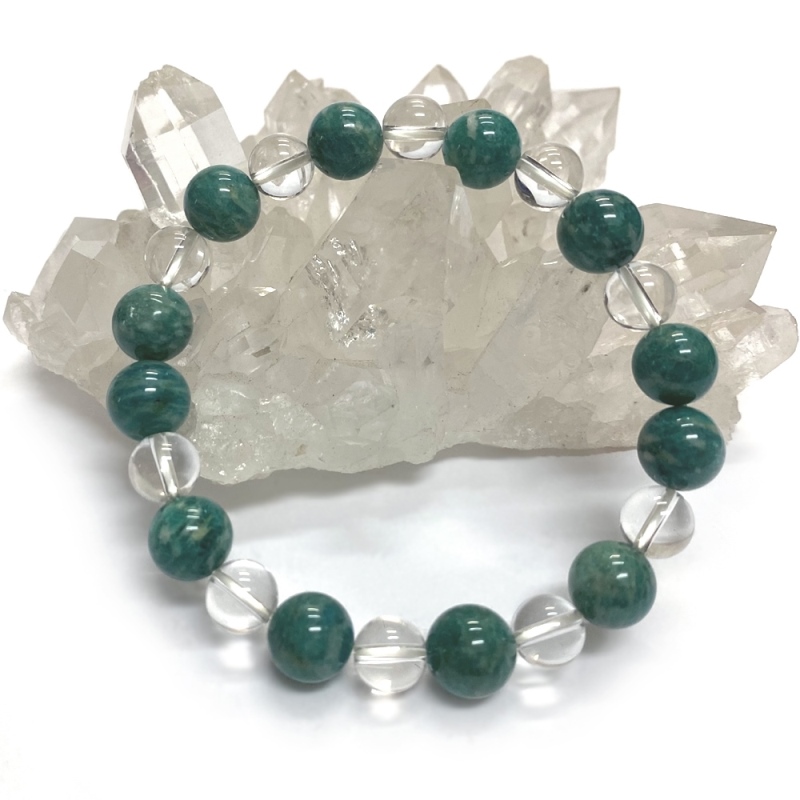 天然石  ロシアアマゾナイト 水晶のブレスレット  (17.5cm) 2593の画像