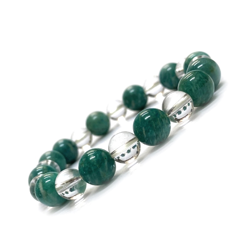 天然石  ロシアアマゾナイト 水晶のブレスレット  (17.5cm) 2593の画像