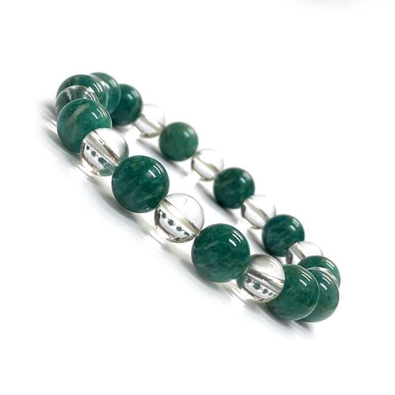 天然石  ロシアアマゾナイト 水晶のブレスレット  (17.5cm) 2593の画像