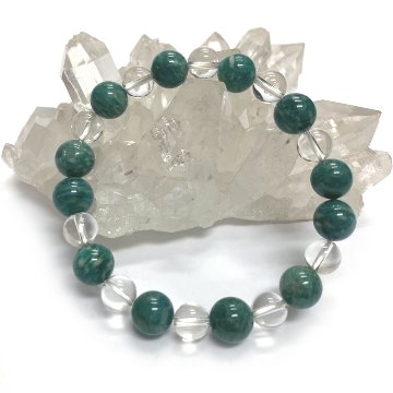 天然石  ロシアアマゾナイト 水晶のブレスレット  (17.5cm) 2593の画像