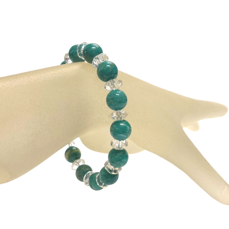 天然石  ロシアアマゾナイト 水晶 ブレスレット  (17.5cm) 2594の画像