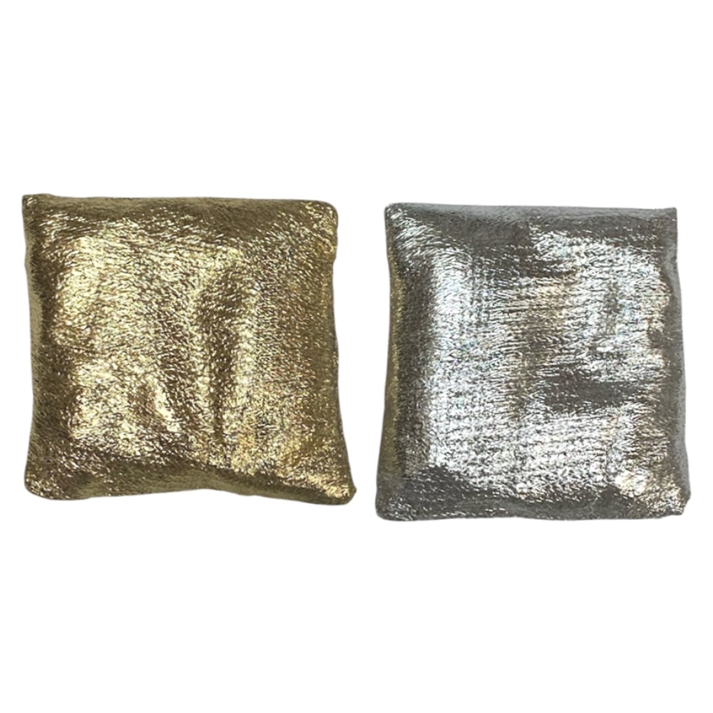 【おまかせ品】 ゴールド・シルバー の座布団 丸玉台座 ハンドメイド ディスプレイ クッション 2個セットの画像