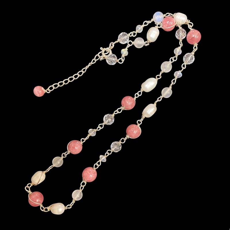 天然石 インカローズ シルバーワイヤー ジュエリー ネックレス