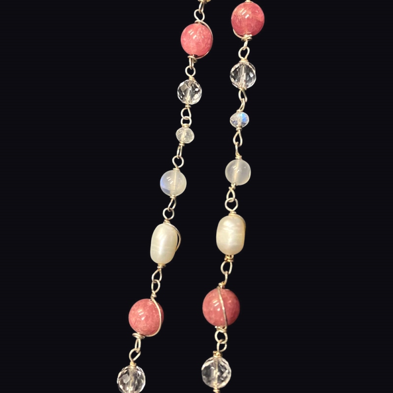 天然石 インカローズ シルバーワイヤー ジュエリー ネックレス