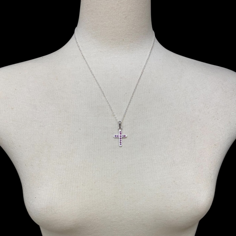 天然石 ルビー  クロスネックレス（25114）シルバー磨き用布付 一点物の画像