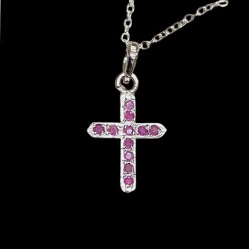 天然石 ルビー  クロスネックレス（25114）シルバー磨き用布付 一点物の画像