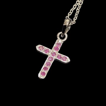 天然石 ルビー  クロスネックレス（25114）シルバー磨き用布付 一点物の画像